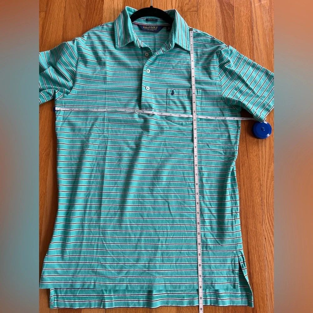 Ralph Lauren Polo Golf shirt Green blue striped Stretch Lisle Short sleeve men S